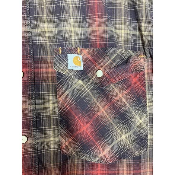Carhartt Realxed Fit Red Plaid Snap Button Long Sleeve Men's Medium Shirt - Picture 3 of 7
